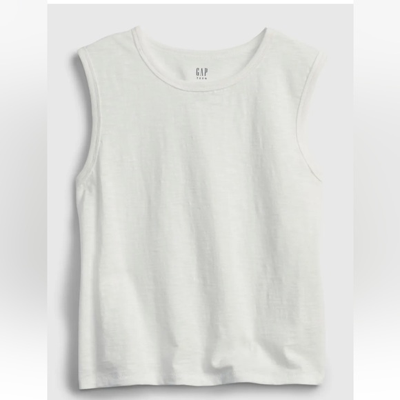 2 PK Gap Teen Kids 100% Organic Cotton Boxy Cropped Tank Top White Soft Knit M 8 - Picture 2 of 5